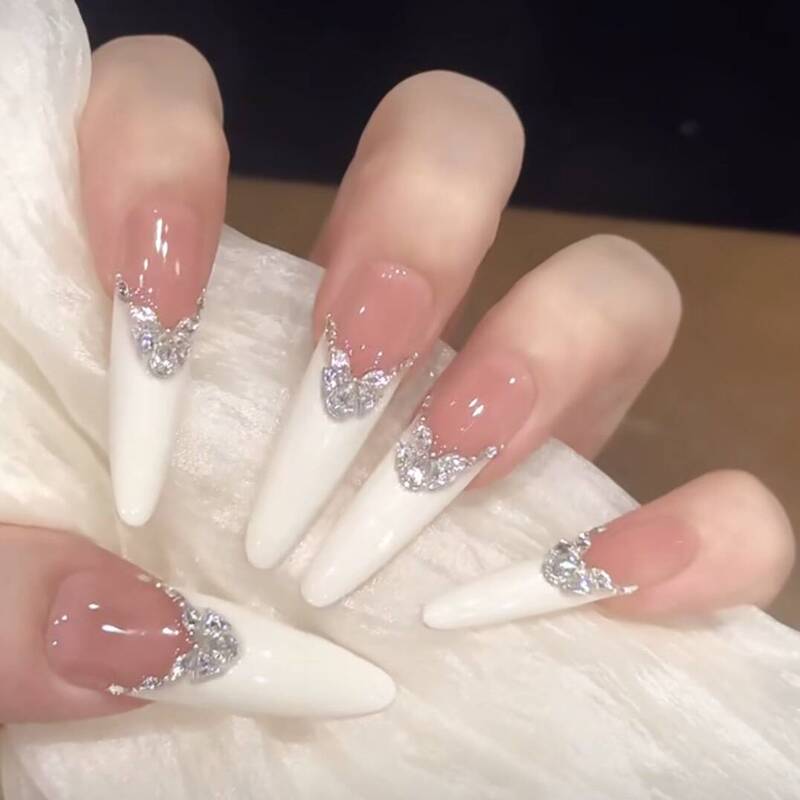 Purely Handmade Wearable Nails, High-End White French Manicure Patches, Finished Nail Patches, Wholesale Fake Nail Patches from Manufacturers