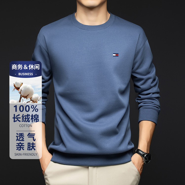 American TOMMY Tommy 정품 긴 파일 코튼 크루 넥 스웨트 셔츠 남성용 느슨한 긴팔 티셔츠 풀오버 아메리칸 스타일 캐주얼 올 매치