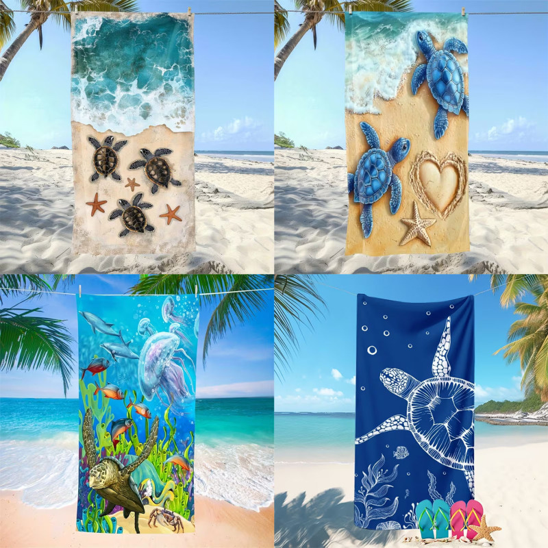 Amazon Cross-Border Summer Style Seaside Vacation Beach Towel Microfiber Blue Sea Turtle Sports Towel