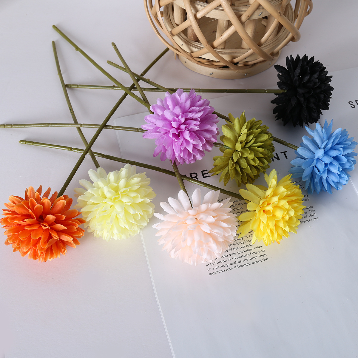 Simulación de diente de león una sola cabeza cebolla bola crisântemo decoración del dormitorio decoración de la sala de estar flores falsas flores de seda boda decoración de boda