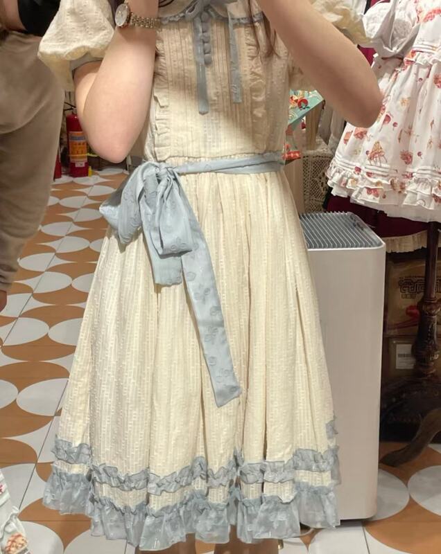 Japanese Sweet and Cute Doll Collar Puff Sleeve Strap Dress Women's Summer Waist Slimming Fluffy Princess Skirt Japanese Sweet and Cute Doll Collar Puff Sleeve Strap Dress Women's Summer Waist Slimming Fluffy Princess Skirt