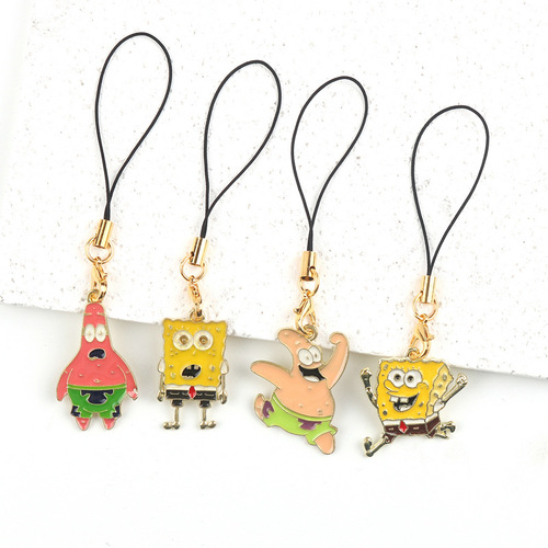 Mobile phone lanyard cartoon anime SpongeBob SquarePants star dripping oil pendant diy mobile phone case pendant U disk pendant