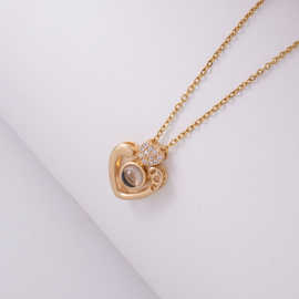 跨境满钻爱心投影项链镂空铜吊坠100种语言照片定 制饰品