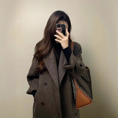 美拉德穿搭高级感毛呢大衣女秋冬加厚过膝中长款韩系风呢子外套