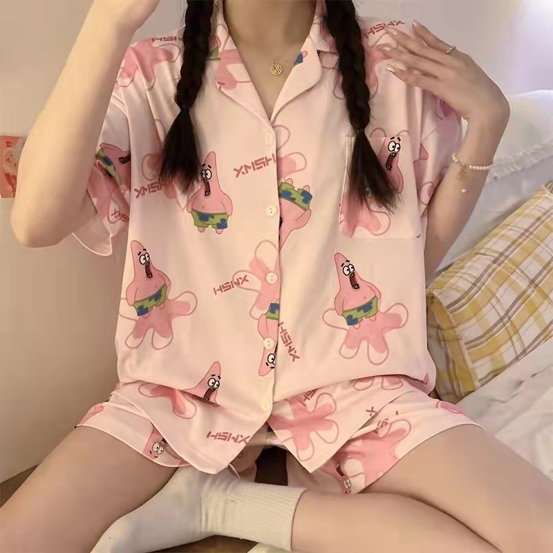 La celebridad de Internet se puede usar fuera de la entrega de dos piezas de verano Pijamas de manga corta de verano de las mujeres de estilo coreano flojo encantador de la muchacha Linda