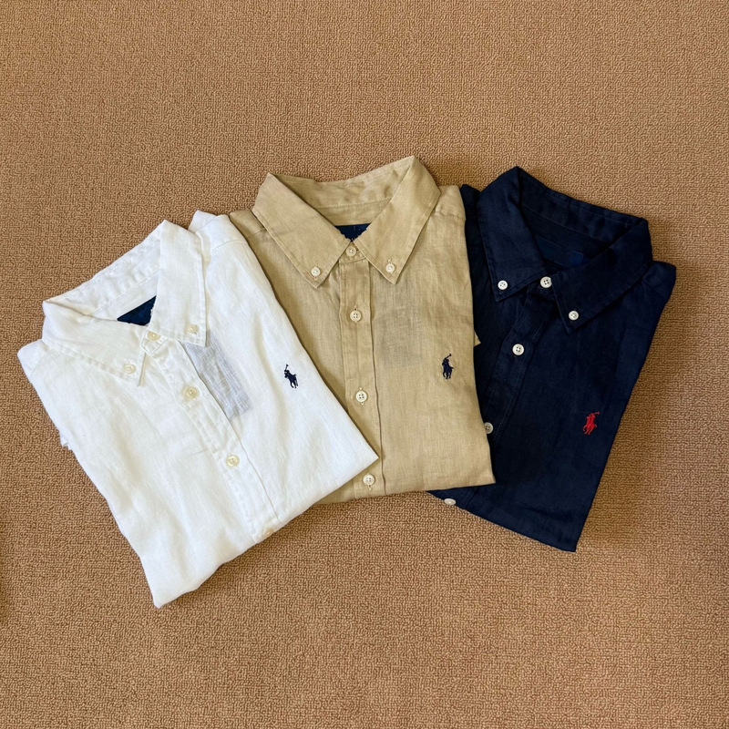 Rl High-Quality New Classic Pony Embroidery Versatile Fashion Lapel Casual Long-Sleeve Linen Shirt for Men
