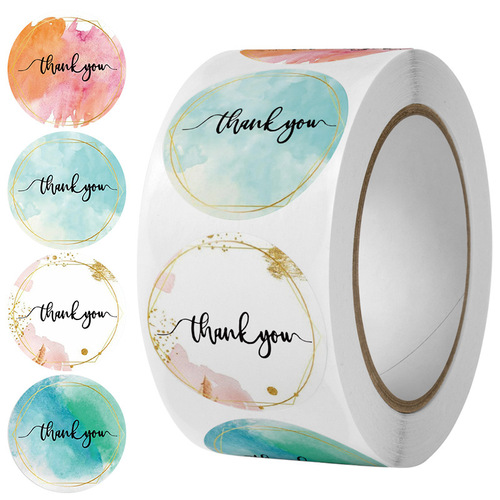 Coated paper white thank you self-adhesive label sticker color love round seal sticker hand-marked sticker