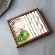 胡桃木色首饰盒柜台看货盘家用男女戒指盘子耳钉耳环两用展示托盘