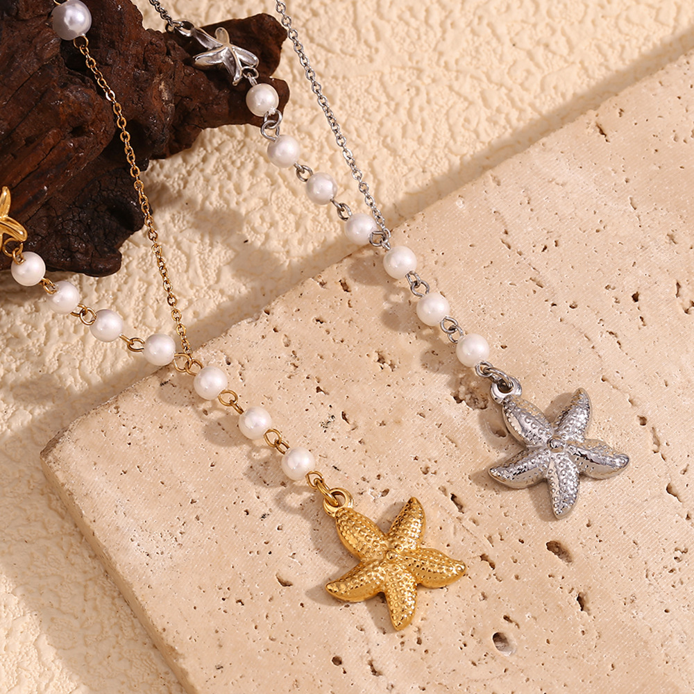 Starfish Pearl Pendant Stainless Steel Necklace