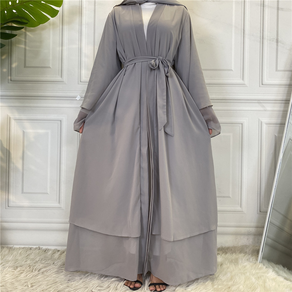 Pure Color Arabic Long Robe - Gray
