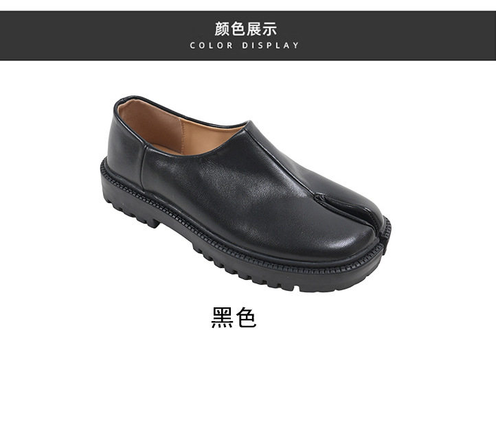 Giày lười nữ mũi tròn tách ngón da mềm đế bằng — đen chi tiết 4