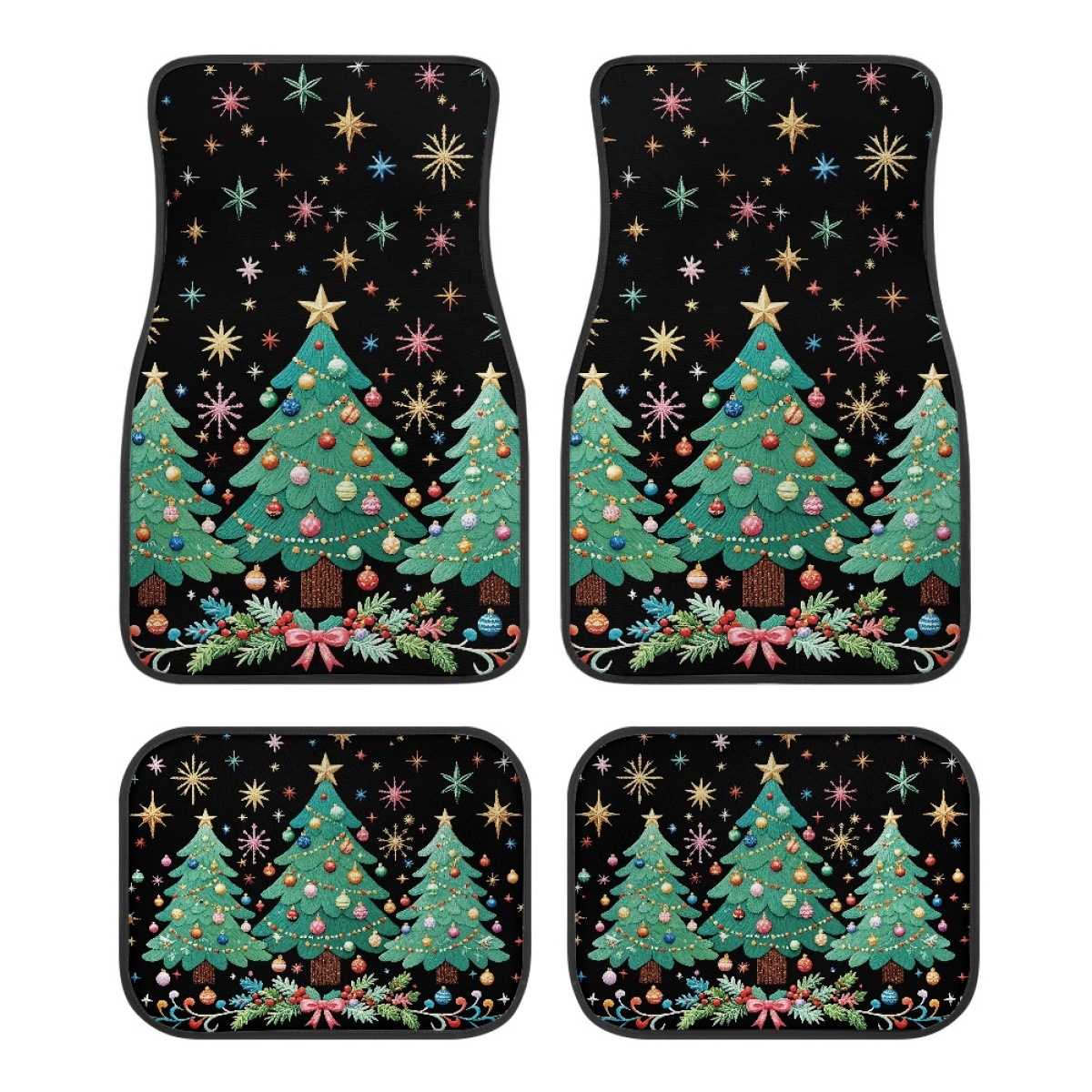 Cross-border car floor mats, 4-piece set, with Christmas-themed designs, custom-made with thick-knit fabric, for car interior decoration