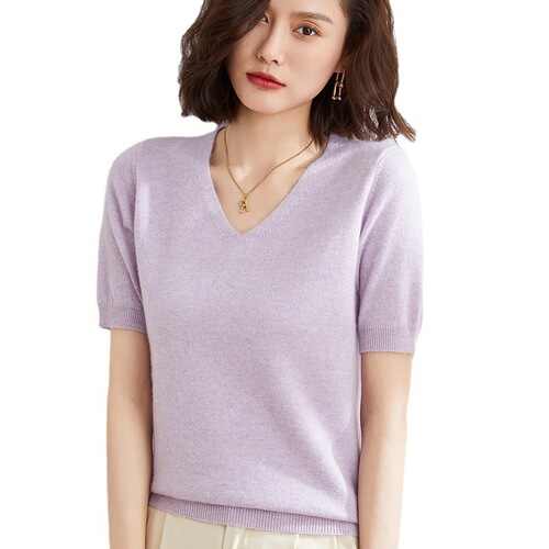 Summer Knit Short Sleeve Women's V-Neck Crew Neck Half Sleeve Top Loose Base Knit Shirt
