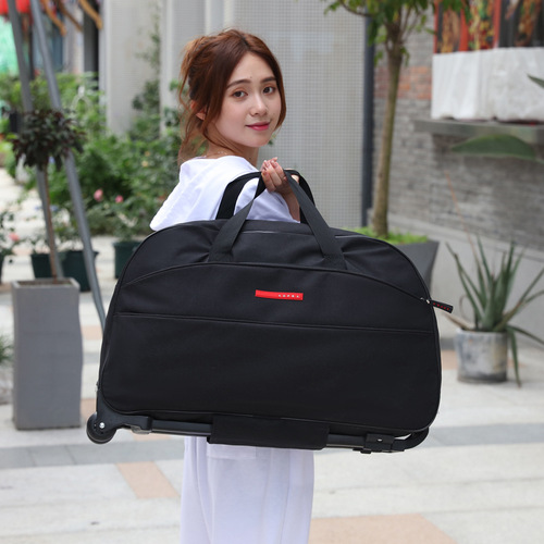 Short-distance folding trolley bag, travel bag, lightweight waterproof handbag, solid color Oxford cloth, large capacity luggage bag, soft bag