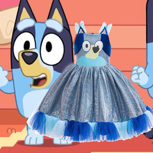 新款外贸女童动画布鲁伊卡通印花公主连衣裙角色扮演儿童蓬蓬礼裙