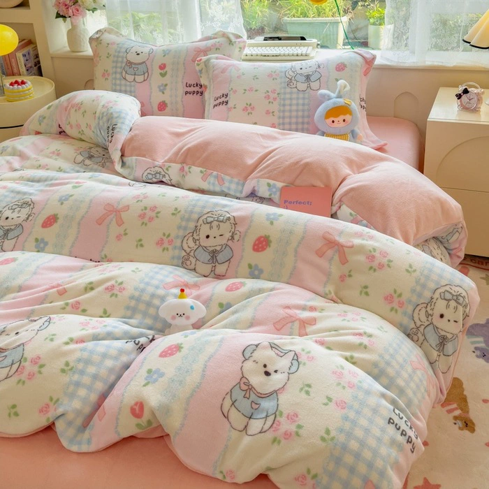 Demi-season velvet warm jeans, children's set, fleece fitted sheet, keep warm fleece duvet cover, 4 piece set, 3 piece set