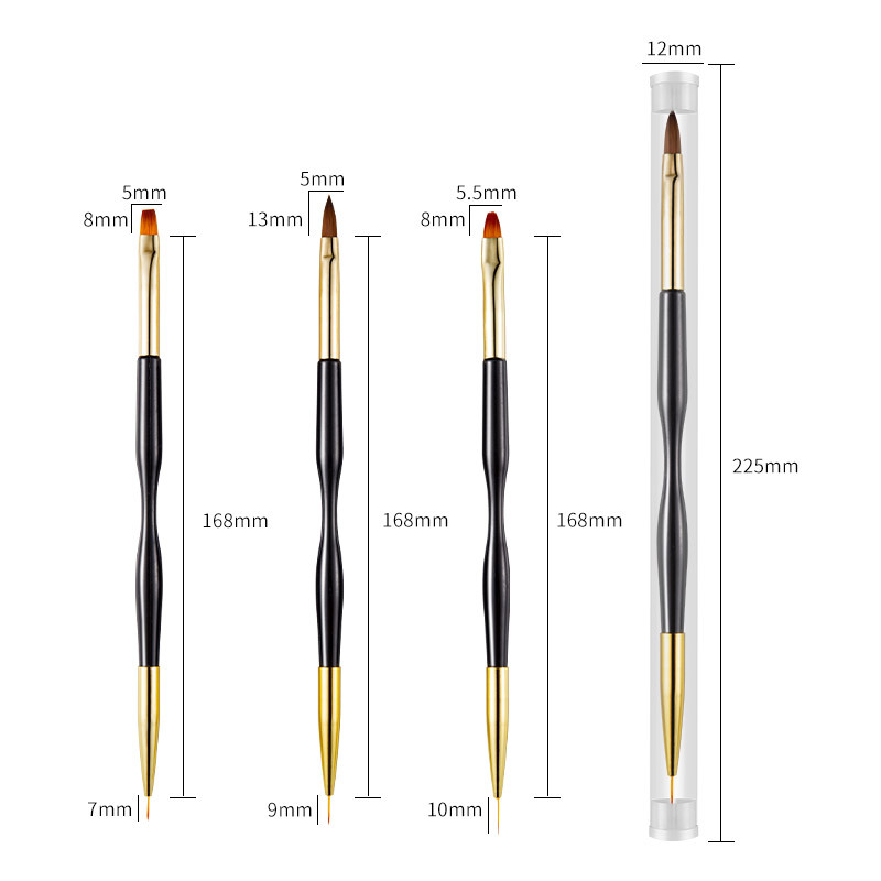 美甲笔刷 黑杆3支装双头两用拉线笔指甲彩绘笔水晶笔美甲工具