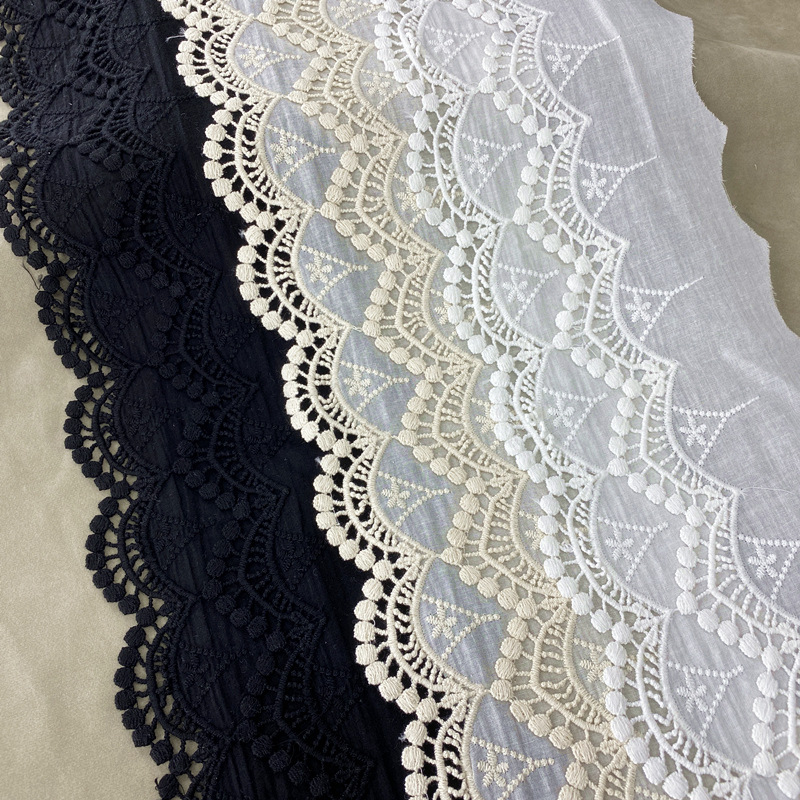 寬14cm白色杏色黑色鏤空刺繡棉布邊蕾絲花邊diy輔料裙邊裝飾衣服