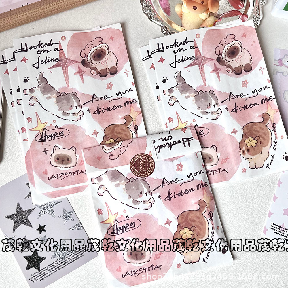 新款可爱创意卡通手绘猫狗礼品袋便捷生日礼物牛皮纸袋精致纸袋