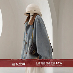 4U4U 撞色翻领牛仔短外套女秋季新款韩里韩气灯芯绒拼接休闲上衣