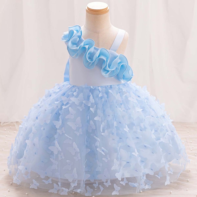 女の子の新しい純色の蝶刺繍蓬蓬蓬姫の誕生日の晩餐会の公演のドレスの洋風の祝日のワンピース|undefined
