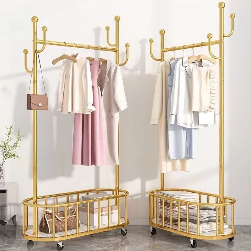 Clothes Rack Floor-Standing Bedroom Clothes Rack Removable Wheeled Home Living Room Internet Celebrity Light Luxury Clothes Drying Rack Simple Coat Rack