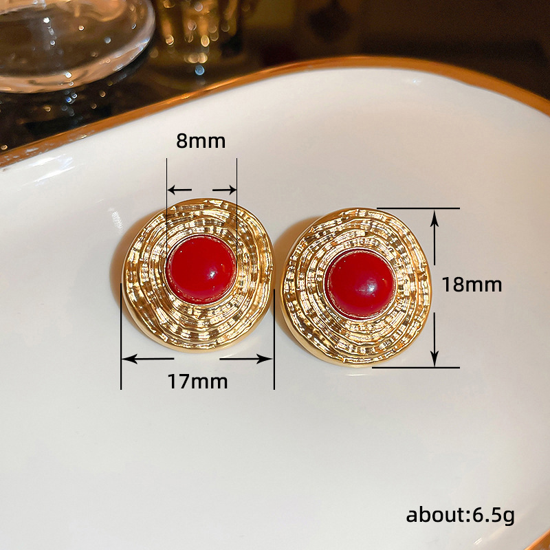 1 Pair Retro Simple Style Round Plating Inlay Copper Artificial Gemstones Ear Studs display picture 1