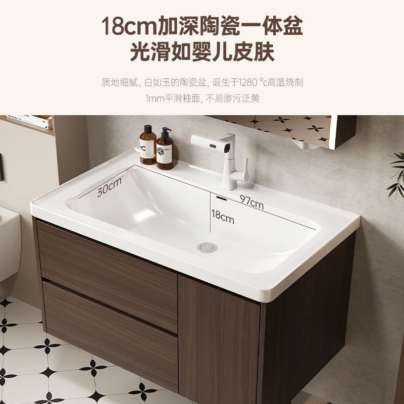 gabinete de baño de madera maciza a prueba de humedad 18CM cuenca profunda cerámica en una cuenca gabinete de baño de madera de nuez lavabo en una cuenca image 2