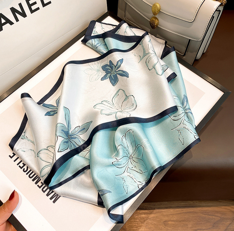 Hangzhou bufandas de seda verde azul estilo nacional morera seda flotante mujer primavera y otoño con bufandas de seda de doble capa 150 * 15cm bufandas