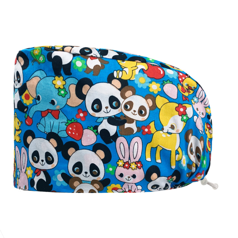 Gorro redondo de algodón puro para hombre y mujer, gorro bonito con estampado de UCI quirúrgico y hebilla, gorro de trabajo ajustable para médico y Hospital, gorro de enfermera