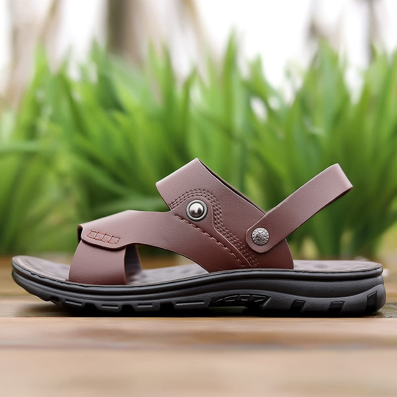 Dép sandal nam quai hở thoáng khí chống trượt đi biển cỡ lớn — S7777 nâu, S7777 đen