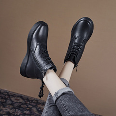 真皮小短靴女式2021年新款春秋單靴平底軟底低幫馬丁靴矮靴軟皮鞋