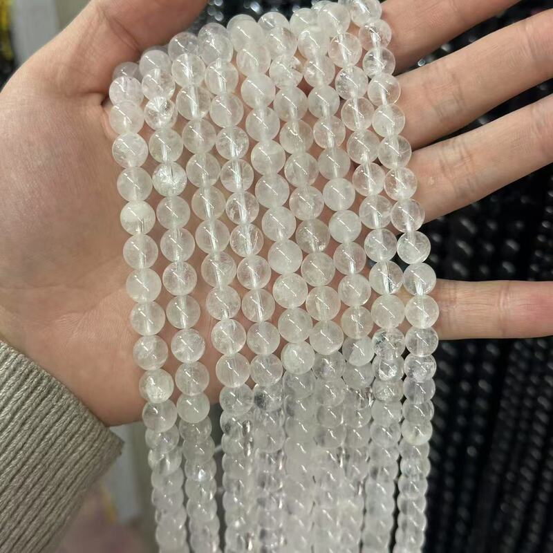白水晶散珠天然氷透浄体透明白水晶円珠半製品条珠DIYアクセサリー部品|undefined