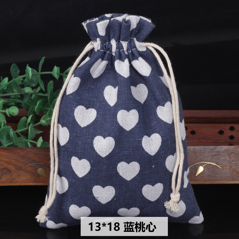 Ventas calientes de impresión de paquetes de cuerda de dibujo bolsas de impresión logotipo de lino bolsa de tela para el medio ambiente bolsa de almacenamiento de artículos 13 * 18