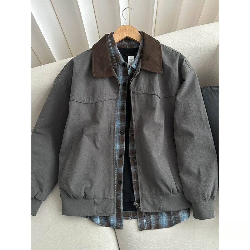 Detroit Workwear Jacket Men's Spring Trendy Brand Loose Casual Lapel Pilot Jacket Top Gray Green No