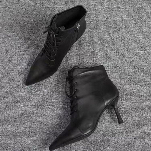 2025 Autumn New Pointed Toe Slip-On Mid-Cheel Boots Factory Wholesale European and American Fashion High Heel Short Boots Elegant Fashion Boots