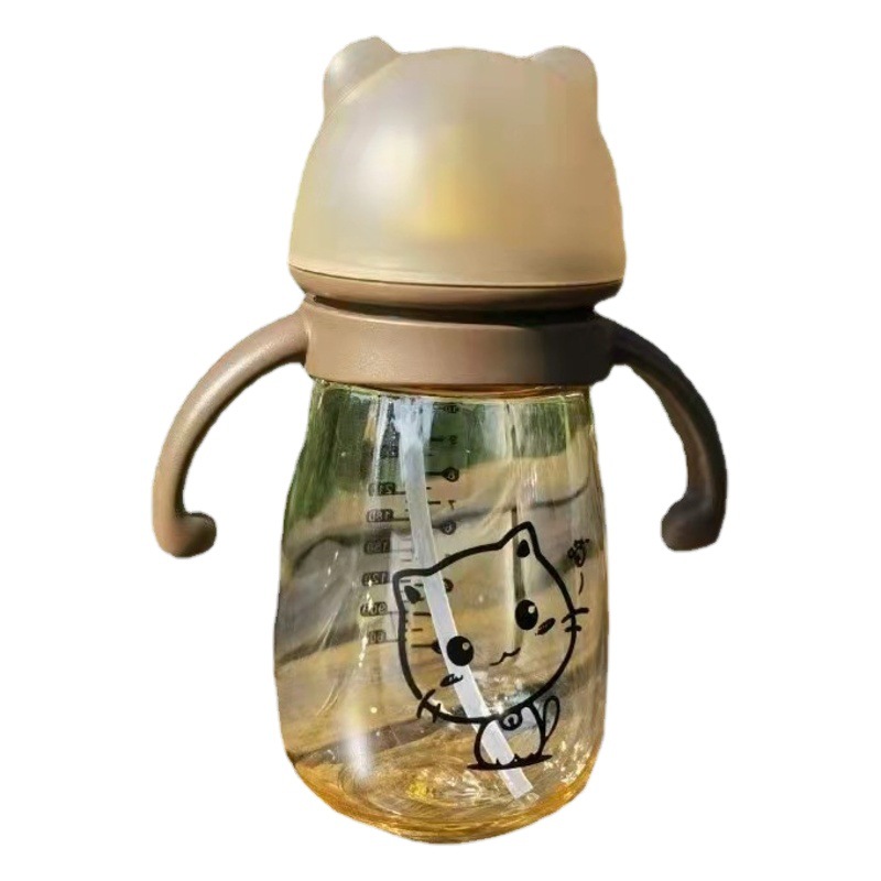 Botella de alimentación del bebé con mango resistente a la caída anti-estrangulamiento botella de alimentación anti-flatulencia paja nano antibacteriano pezón bebé botella de alimentación al por mayor