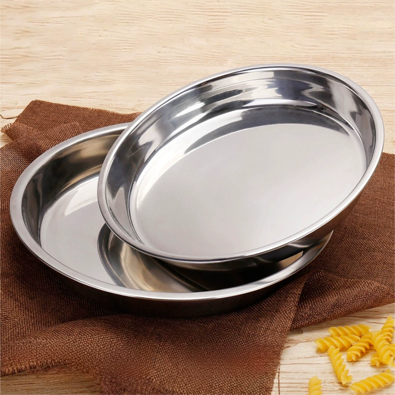Нержавеющая сталь плита, shallow plate, корейская бытовая плоская тарелка с дном, паровая тарелка, фруктовая тарелка, паровая тарелка, тарелка для торта, круглая тарелка