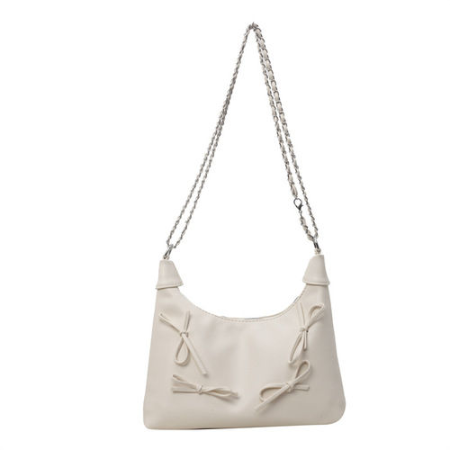 Niche Fashion Bow Armpit Bag Women's 2024 New Versatile High-Quality Textured Solid Color Commuting Shoulder Crossbody Bag