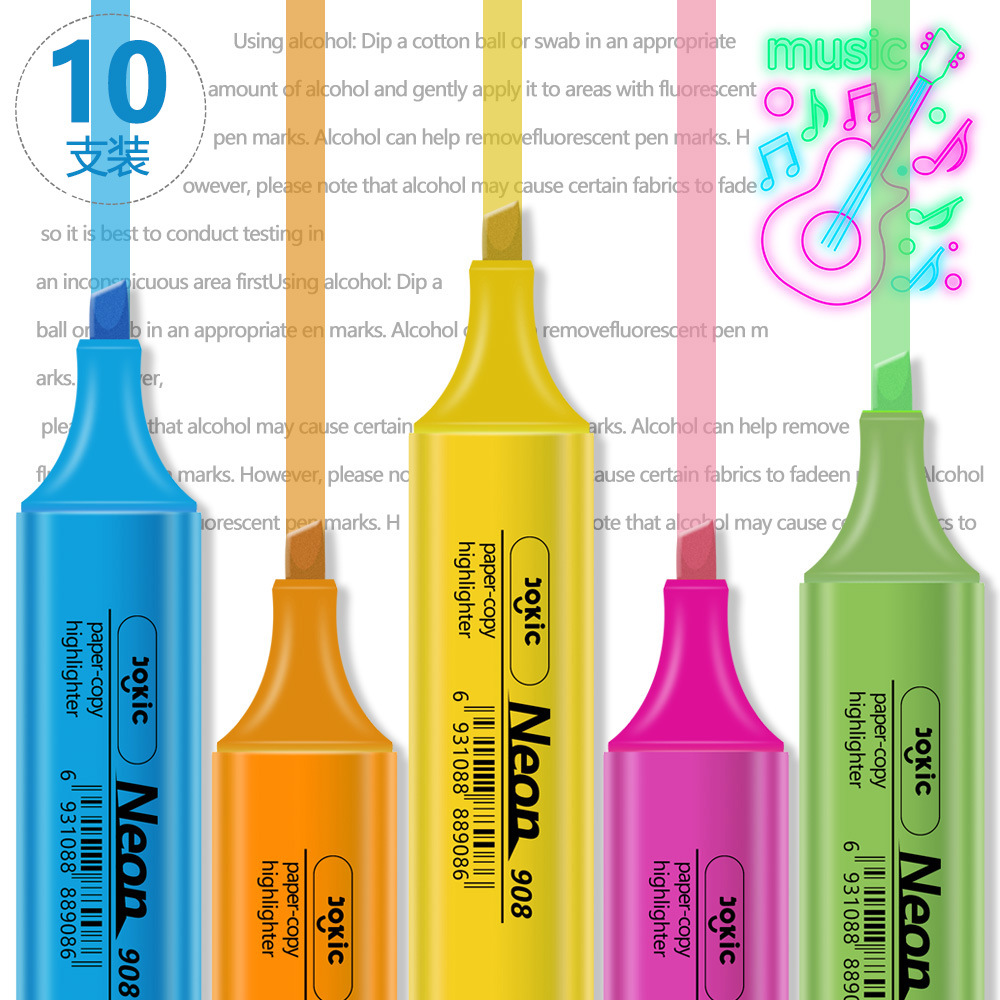 Amazon caliente pen de resaltador pen luminoso de color estudiantes pen de resaltador pen de marca fluorescente de gran capacidad pen