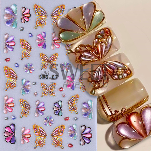 Cross-border new 5D embossed nail art stickers wholesale ins butterfly flower fruit ice cream adhesive nail decals