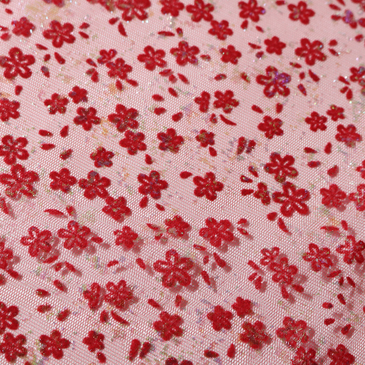 Nuevo hilo de malla flor de ciruela de colores fantásticos tela de estampado de flor primavera y verano ropa casual ropa infantil tela de vestido