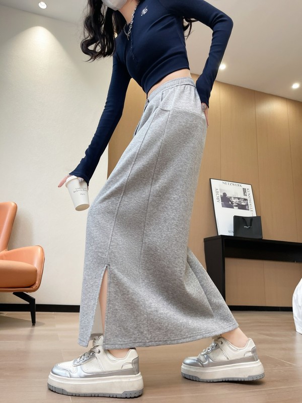 半身裙女春秋冬季新款高腰包臀一步A字裙直筒卫裙百搭开叉长裙子|undefined