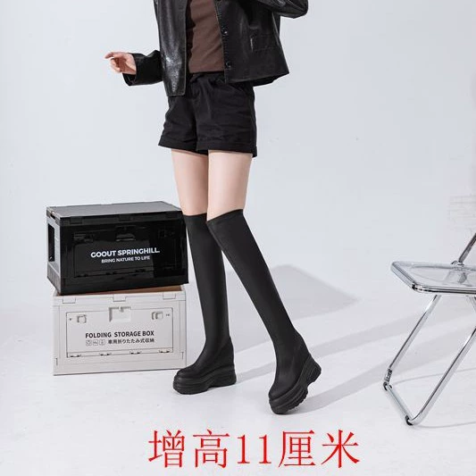 Тонкие ботфорты выше колена, женские ботинки с увеличением внутренней высоты 11 см, универсальные лакированные ботинки Little Princess на толстой подошве