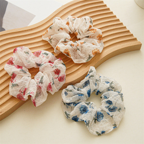 Japanese and Korean summer all-match ball head mesh plaid floral large intestine hair tie ins style female small fresh headband