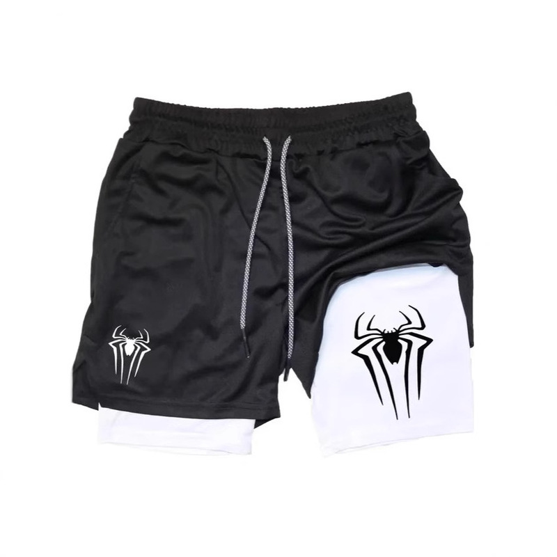 Y2K Performance Shorts Men's Spider Print Gym Casual Sports Compression Shorts Workout Running Mesh 2-in-1