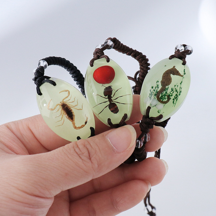 Popular Tourist Attraction Black Scorpion Creative Bracelet Children's Toy Real Insect Specimen Souvenir Chain Amber Trendy Style