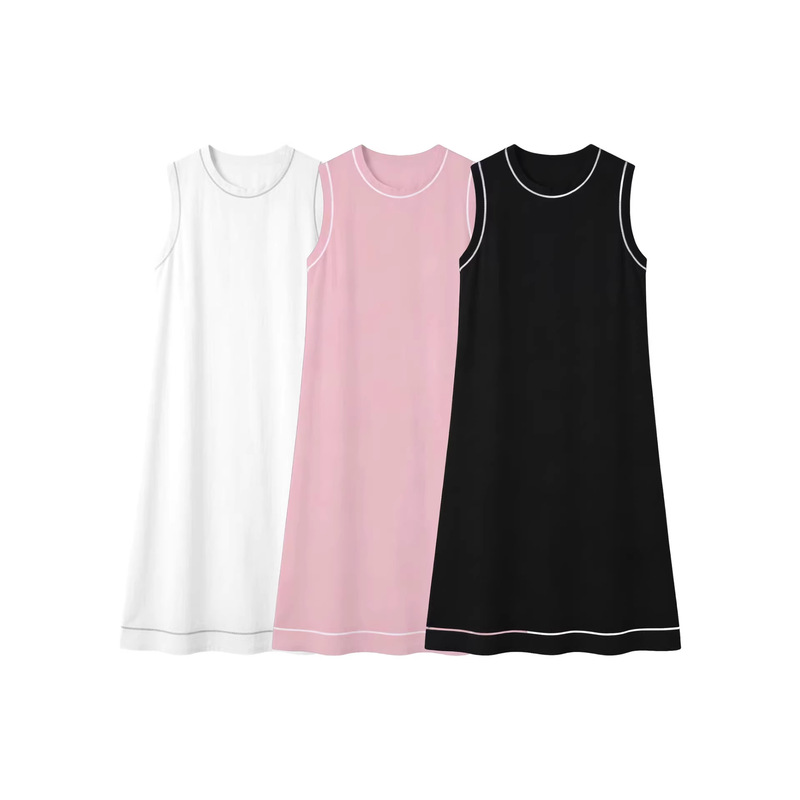 Black and White Color-Blocked Sleeveless Vest Dress for Women, Spring and Summer French Style Gentle Style Knitted Mid-Length Dress, Black Dress
