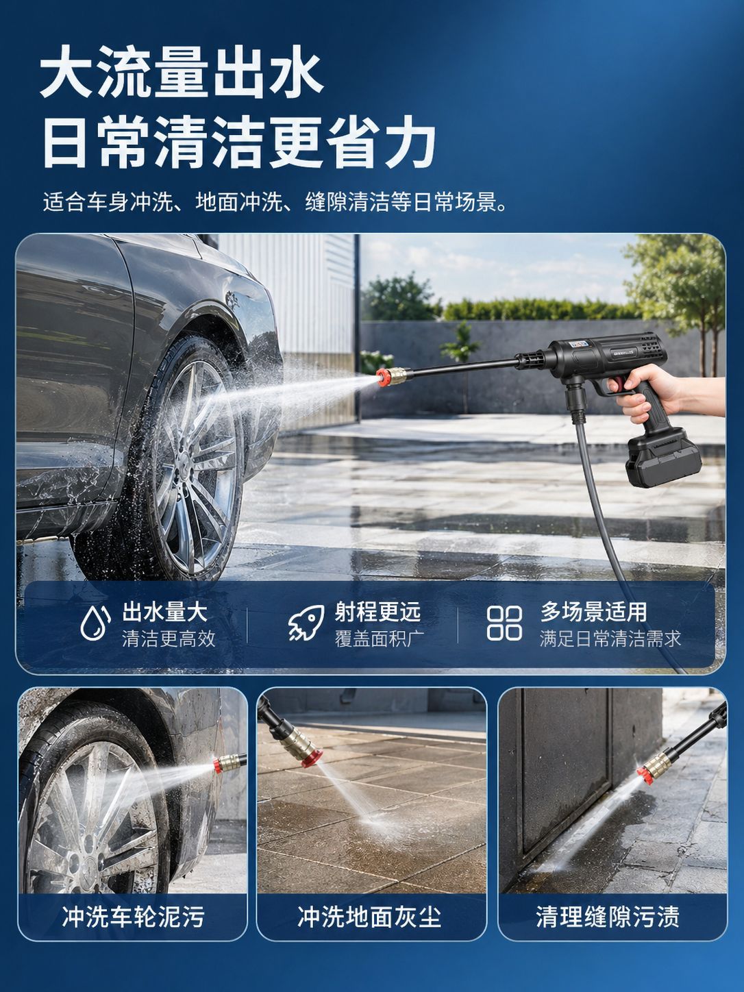 High-Pressure Car Wash Water Gun for Home Use, 230W Car Washer, Powerful Floor Cleaning, Air Conditioner Cleaning Machine, Car Use, Booster Wireless Gadget