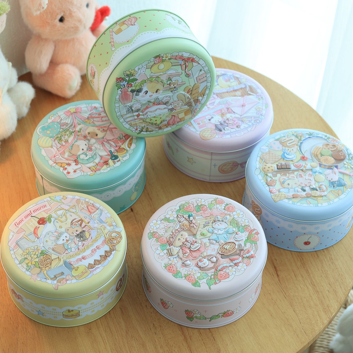 原创Bunny lulu小号圆形铁罐 曲奇饼干 烘焙糖果食品包装盒马口铁